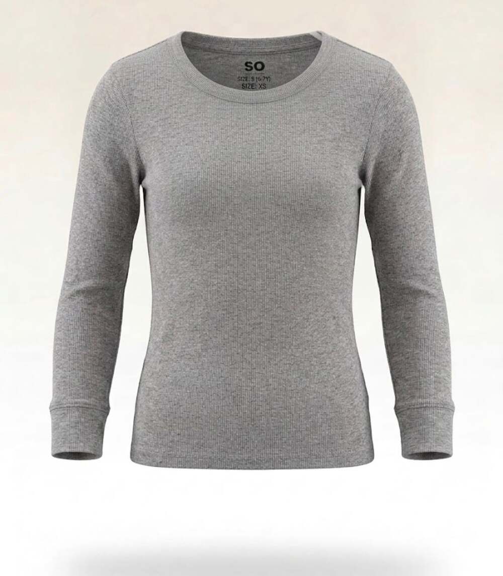 SO Womens Grey Ribbed Long Sleeve Crewneck Top XS